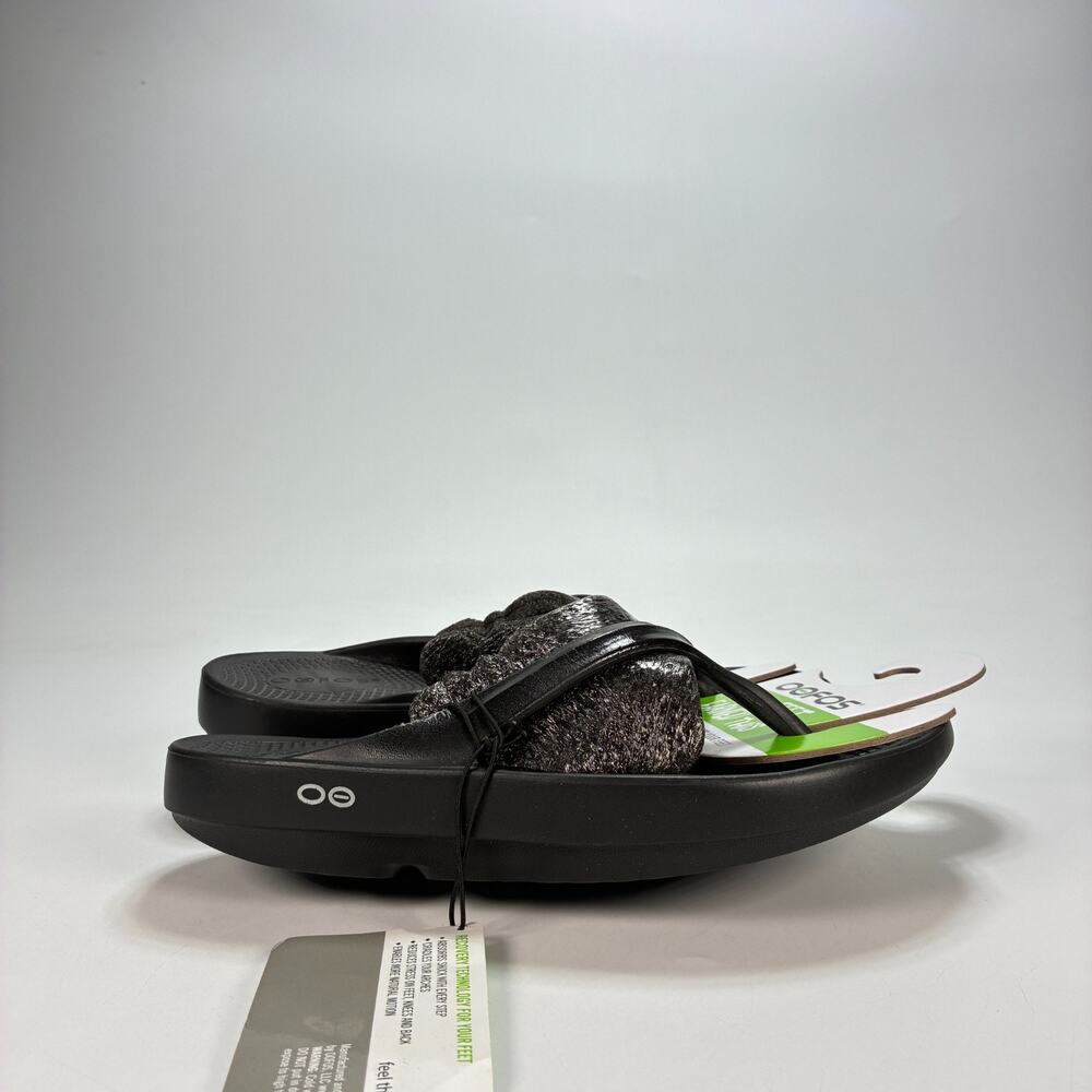 OOFOS OOmega OOlala Black Comfort Platform Thong Recovery Sandals Womens Size 8
